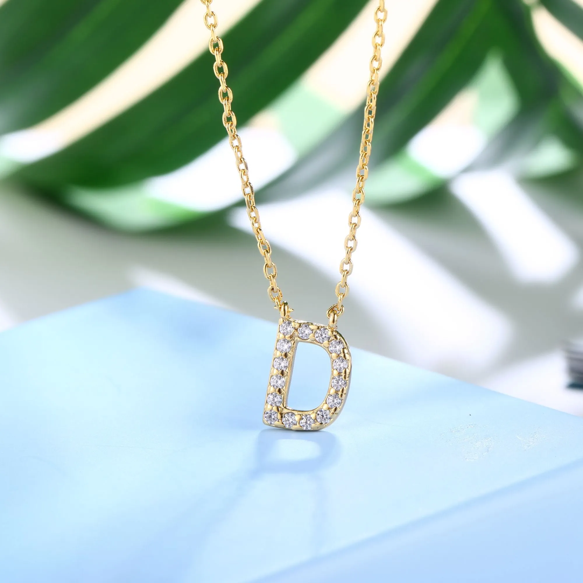 18K Gold Plated Cubic Zirconia Monogram Necklace