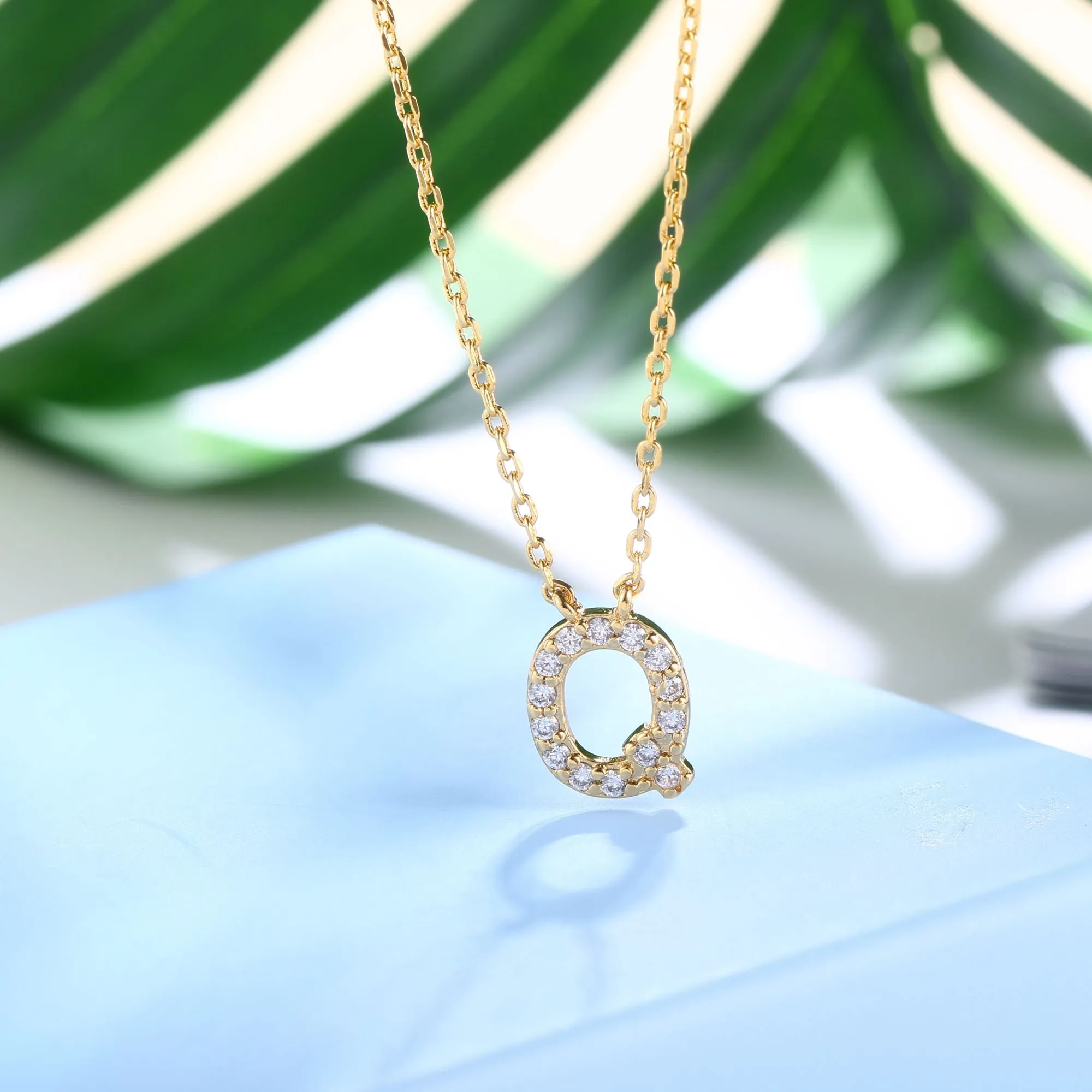 18K Gold Plated Cubic Zirconia Monogram Necklace