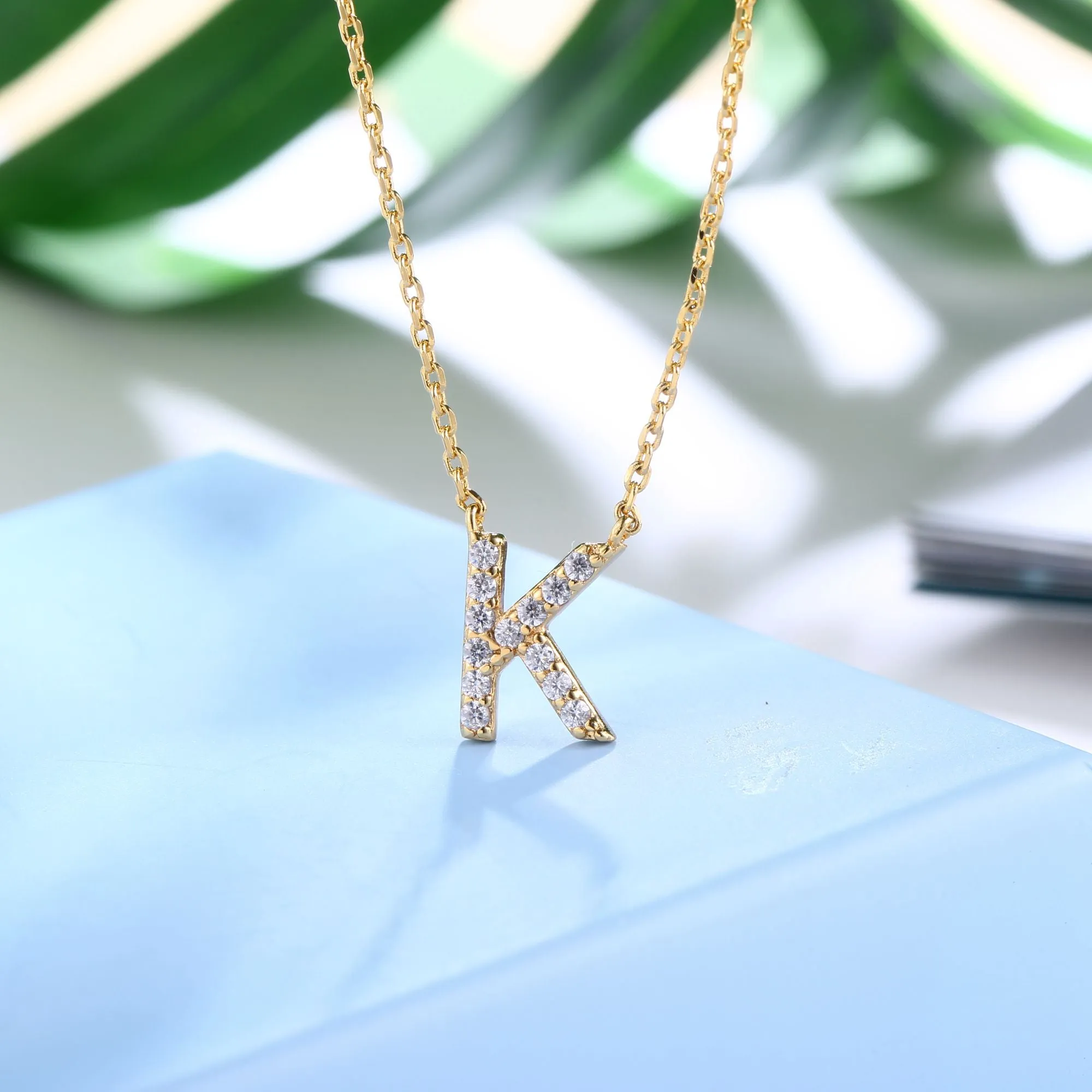 18K Gold Plated Cubic Zirconia Monogram Necklace