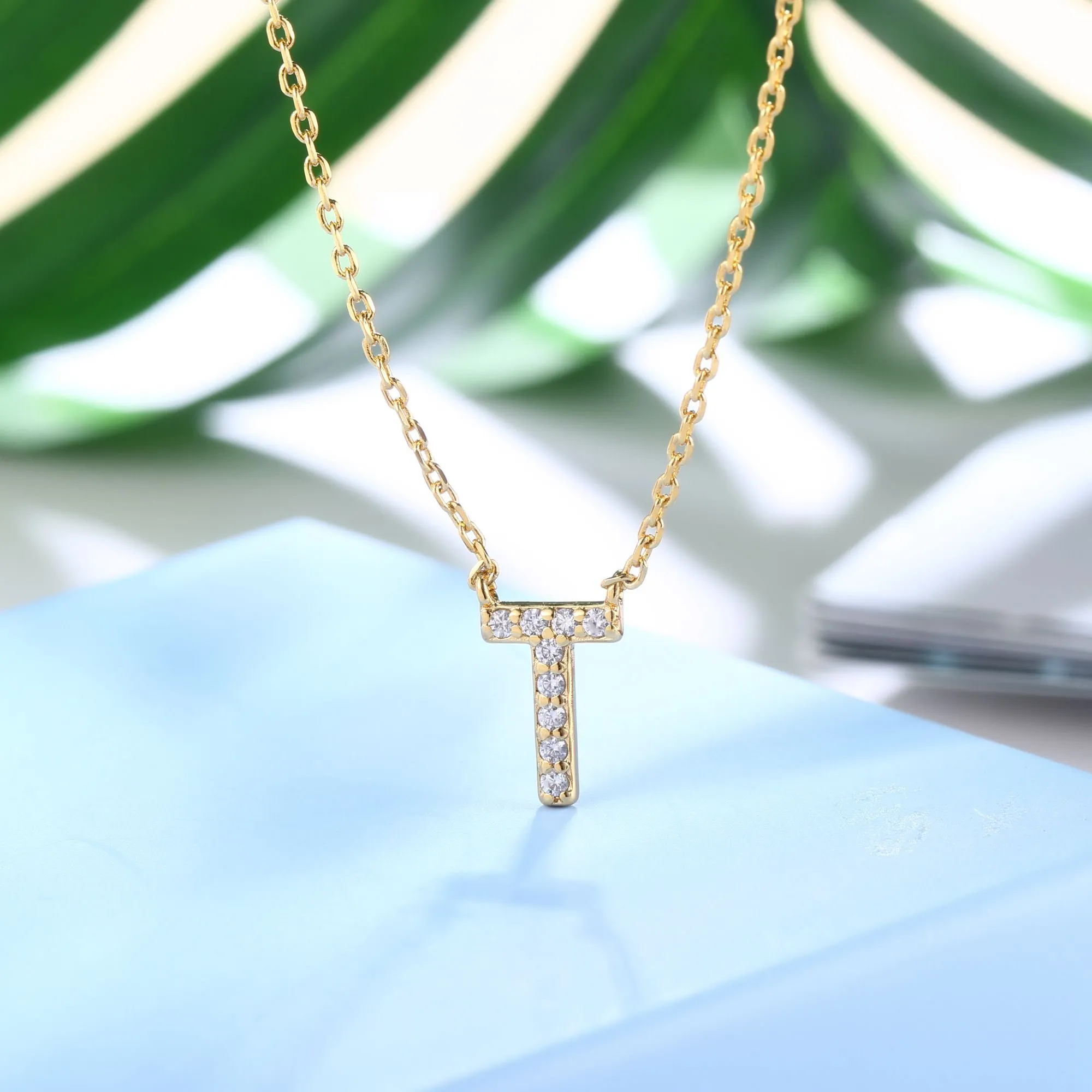 18K Gold Plated Cubic Zirconia Monogram Necklace