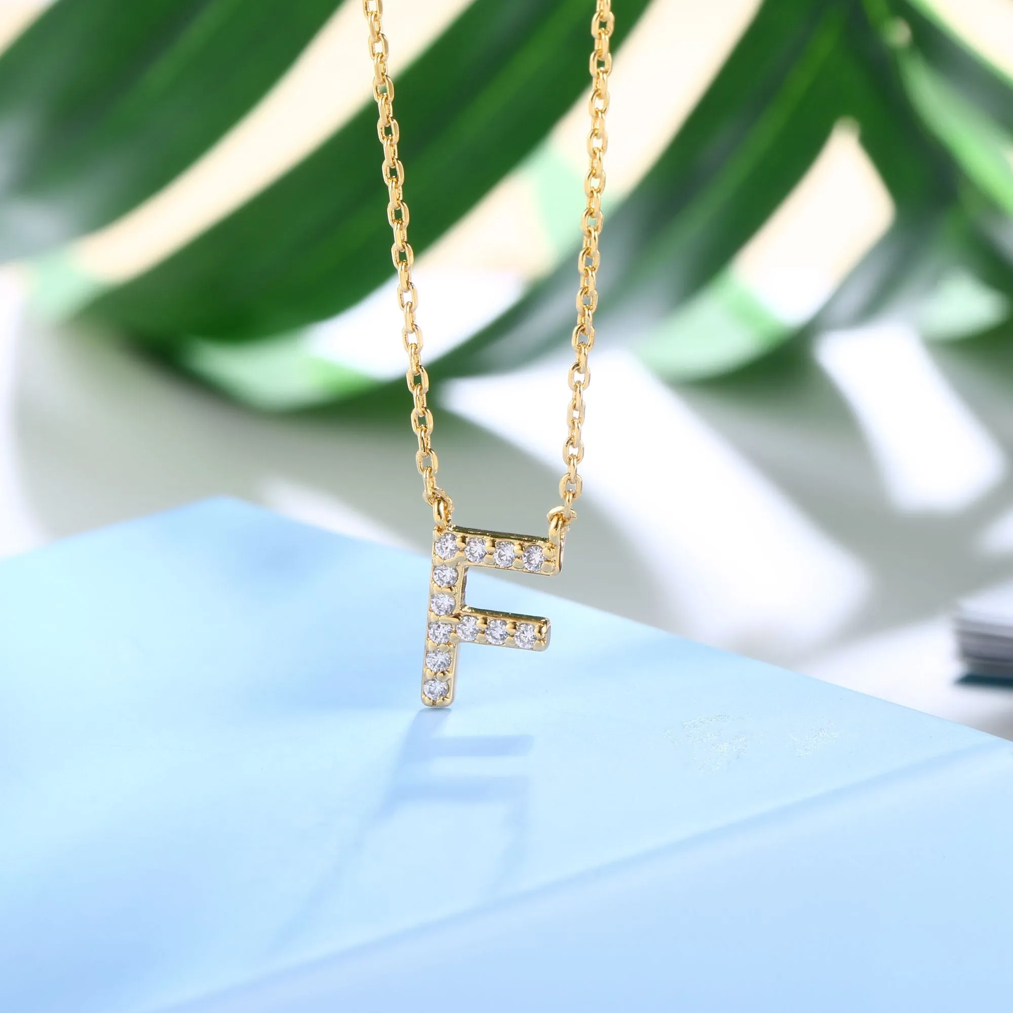 18K Gold Plated Cubic Zirconia Monogram Necklace