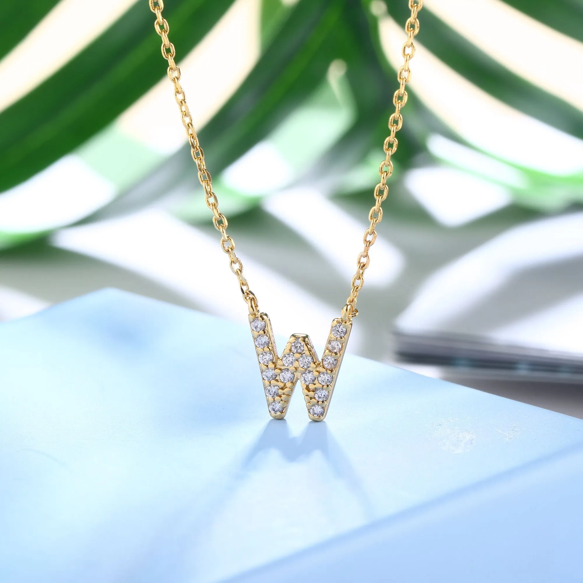 18K Gold Plated Cubic Zirconia Monogram Necklace