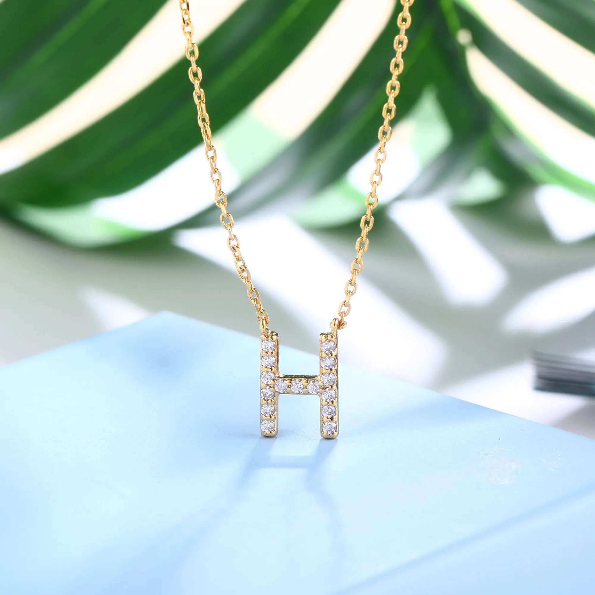 18K Gold Plated Cubic Zirconia Monogram Necklace