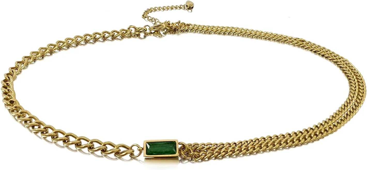 18K Gold Plated Emerald Choker Necklaces Chain Necklace Gold Necklaces for Women