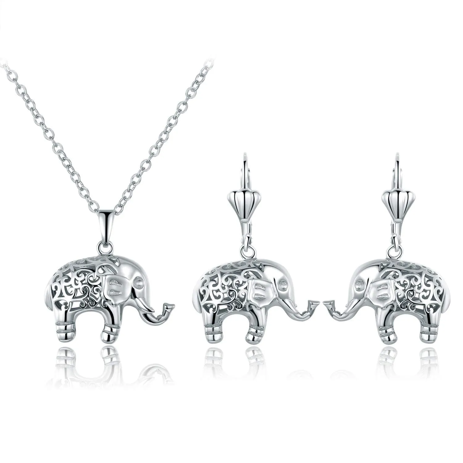18K Gold Plated Good Luck Elephant Necklace and Earring Set