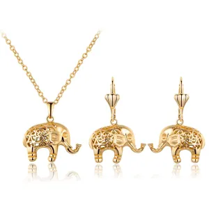 18K Gold Plated Good Luck Elephant Necklace and Earring Set