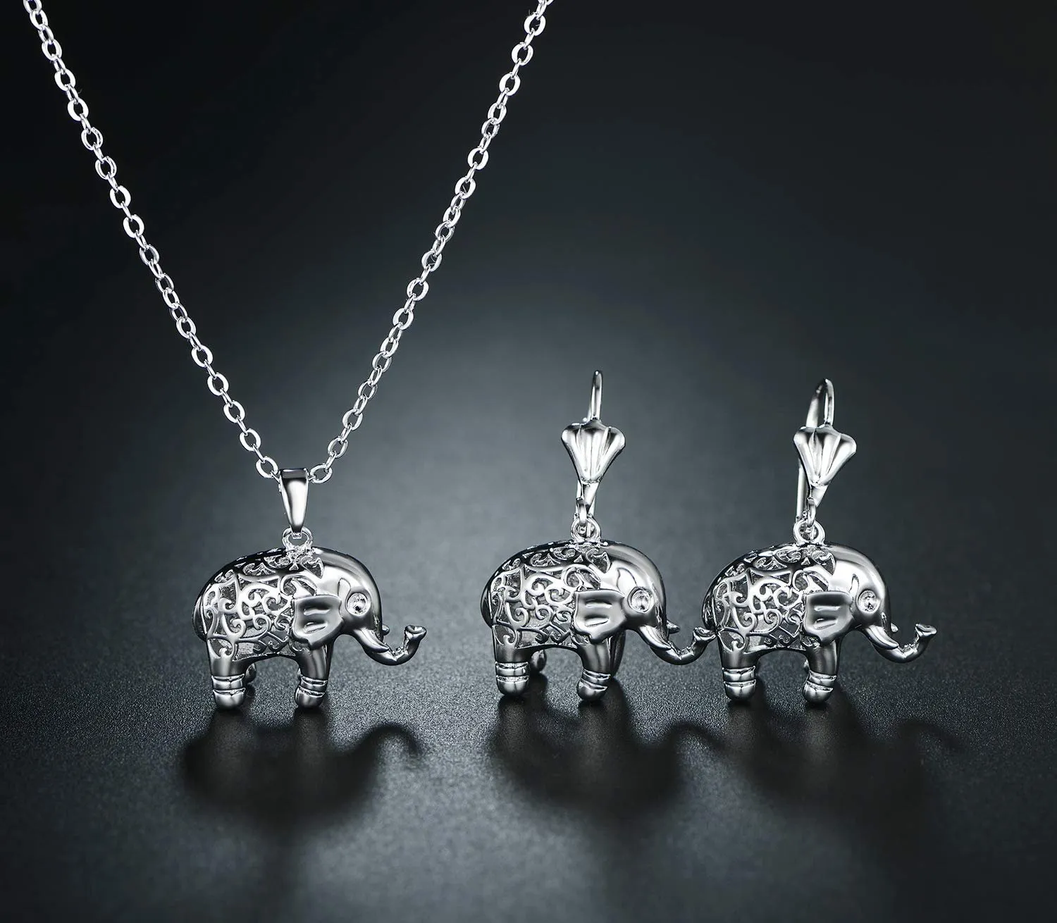 18K Gold Plated Good Luck Elephant Necklace and Earring Set