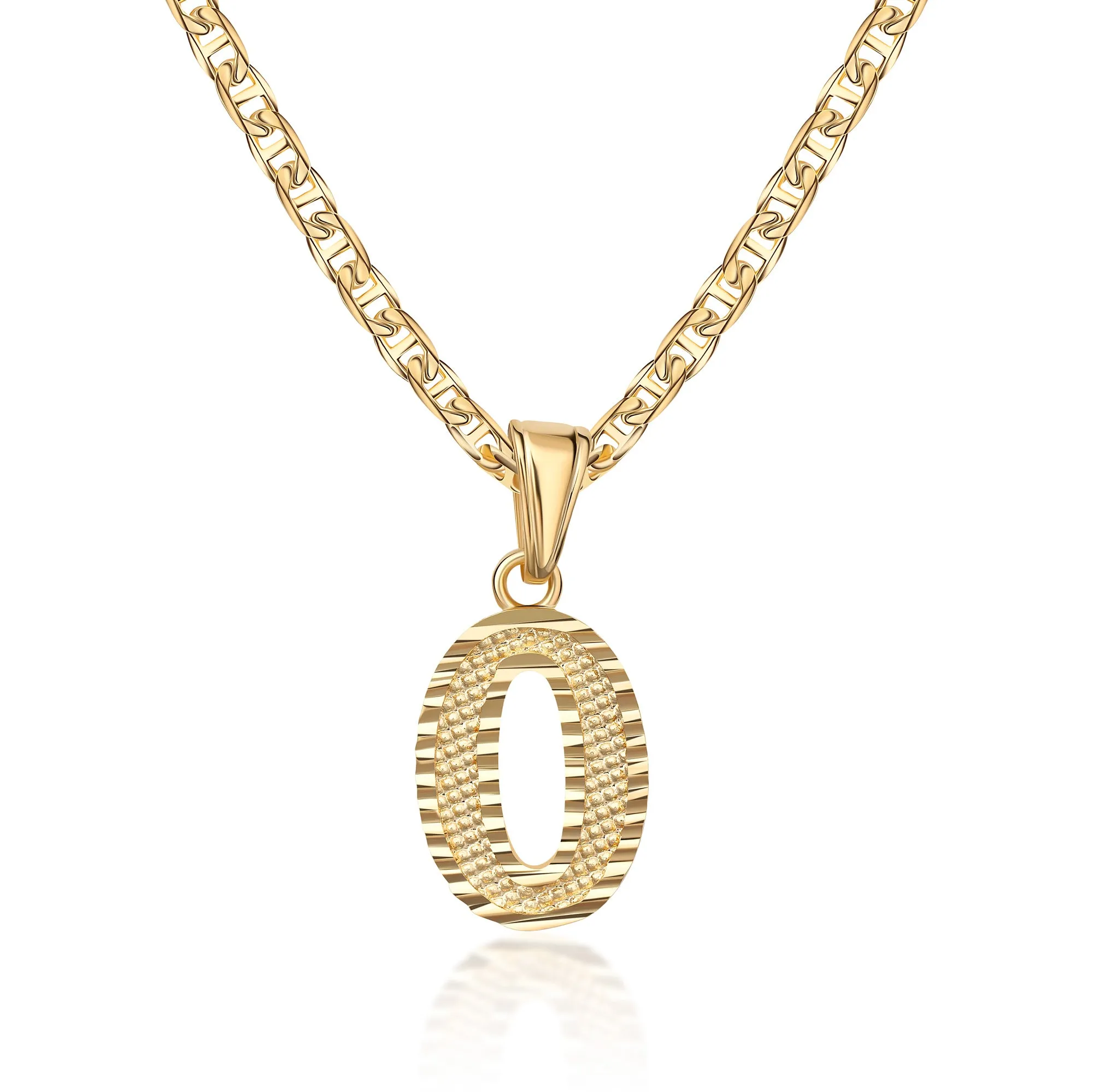 18K Gold Plated Initial Necklace with Diamond Cut Initial,18" Chain with 2" Extension