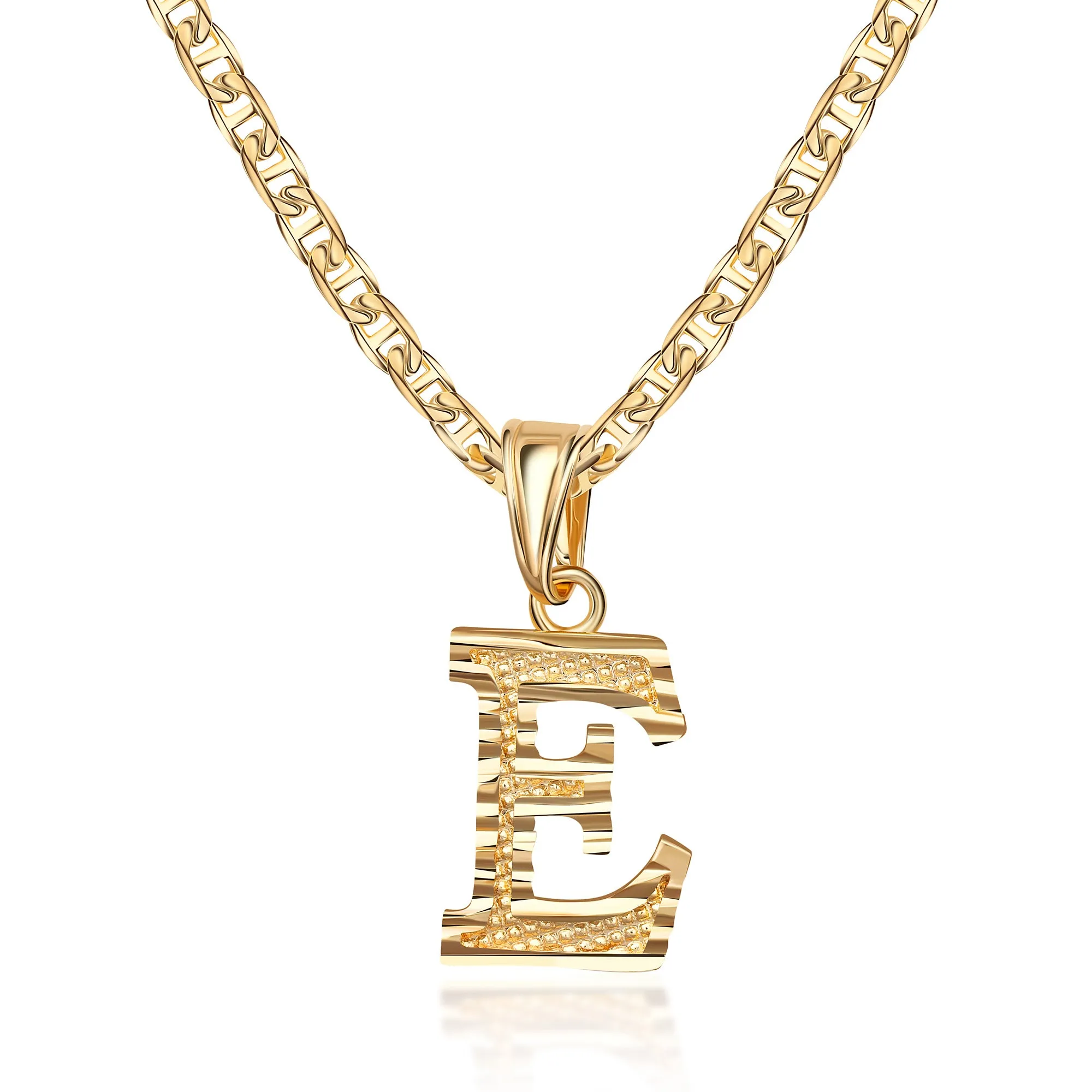 18K Gold Plated Initial Necklace with Diamond Cut Initial,18" Chain with 2" Extension