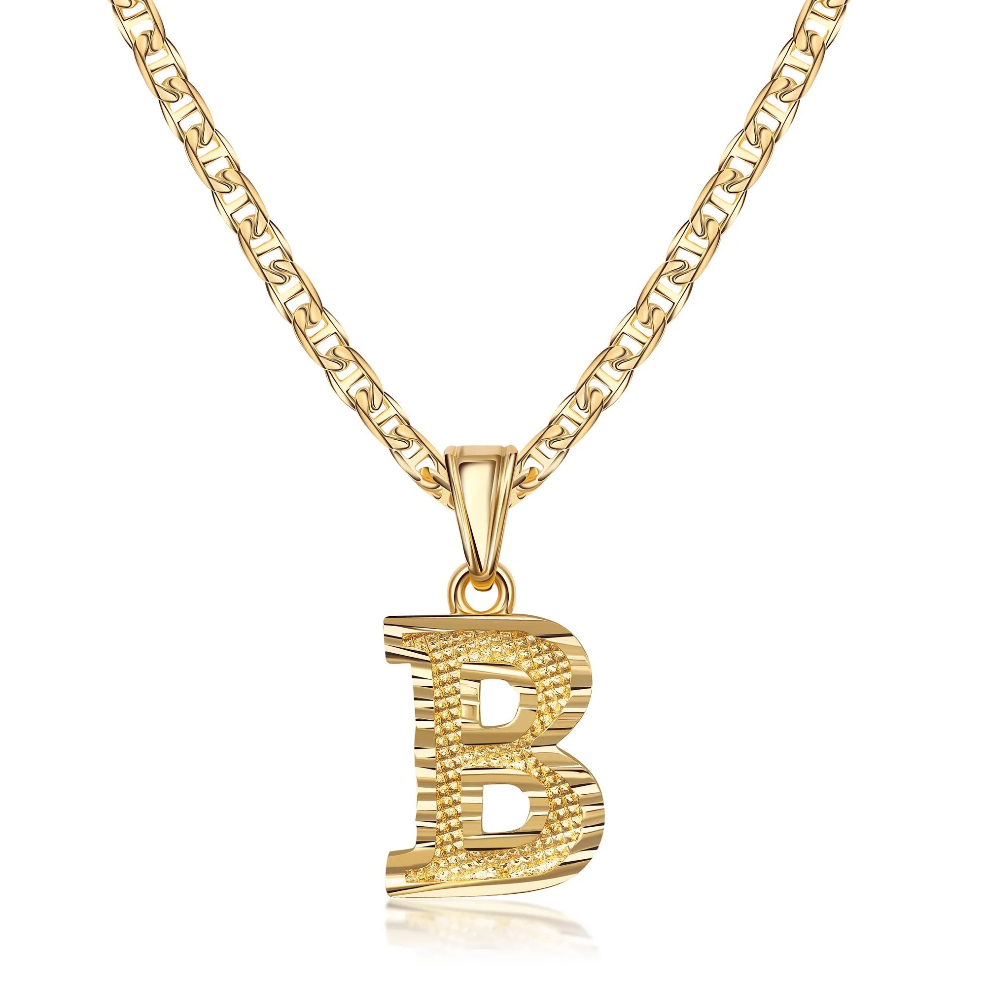 18K Gold Plated Initial Necklace with Diamond Cut Initial,18" Chain with 2" Extension
