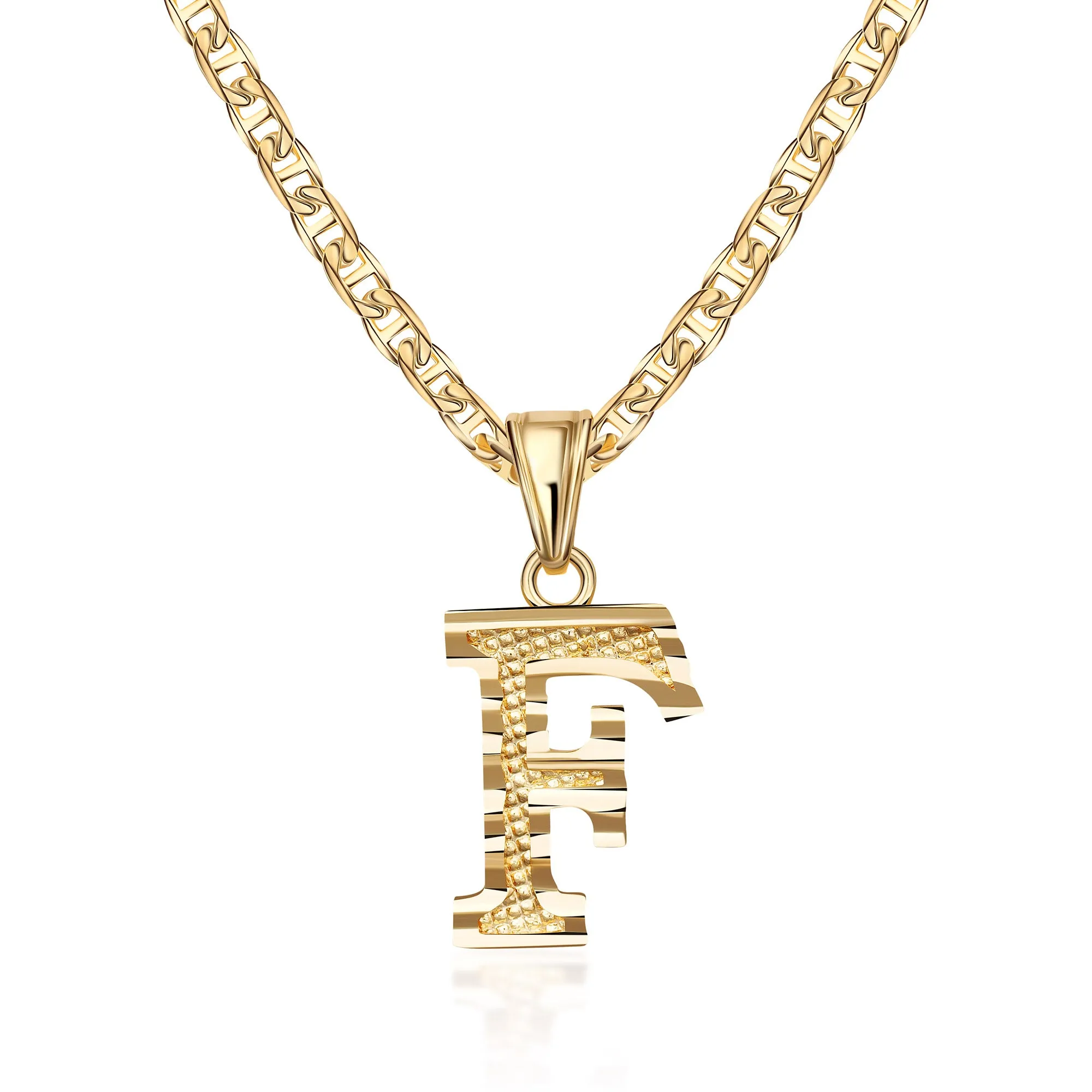 18K Gold Plated Initial Necklace with Diamond Cut Initial,18" Chain with 2" Extension