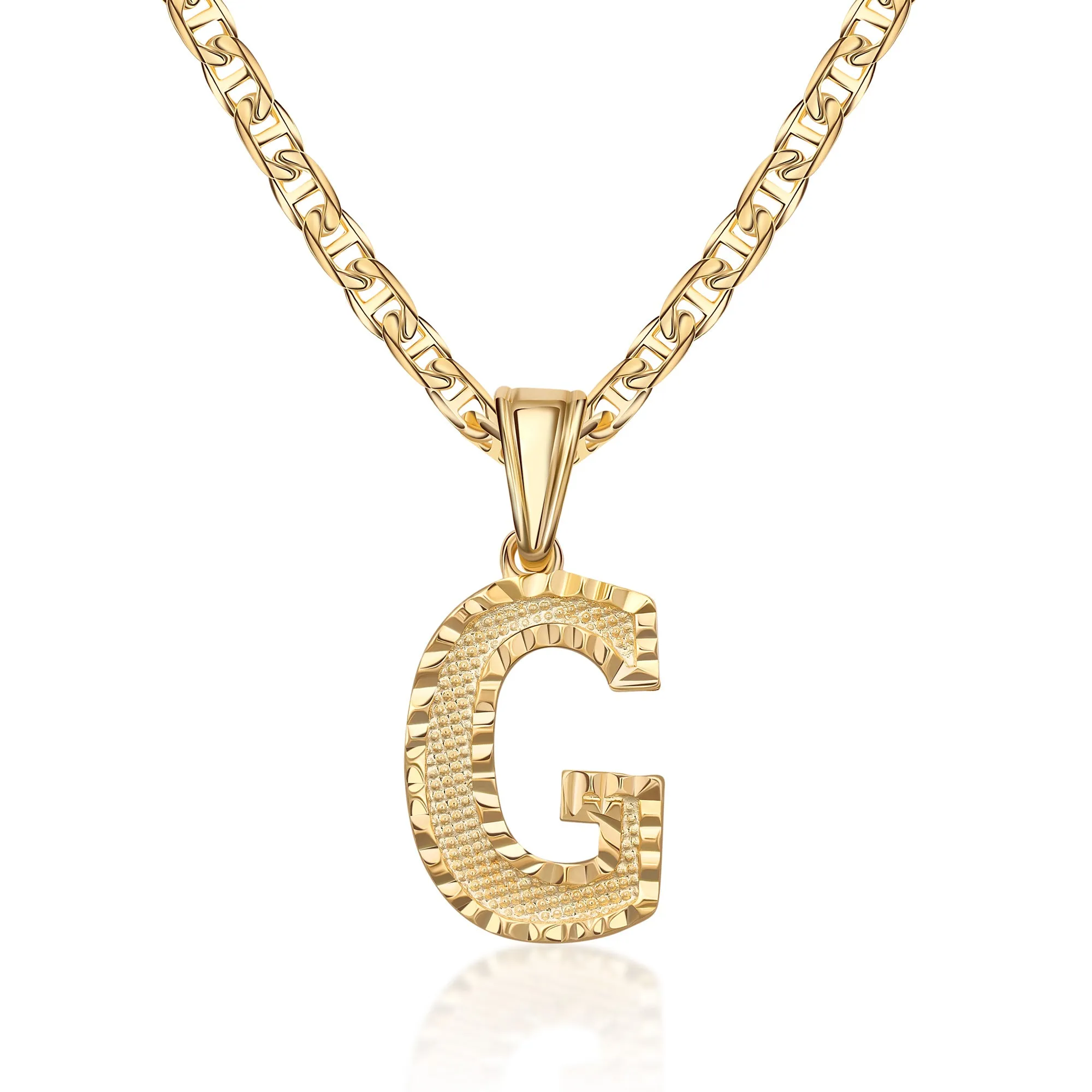 18K Gold Plated Initial Necklace with Diamond Cut Initial,18" Chain with 2" Extension