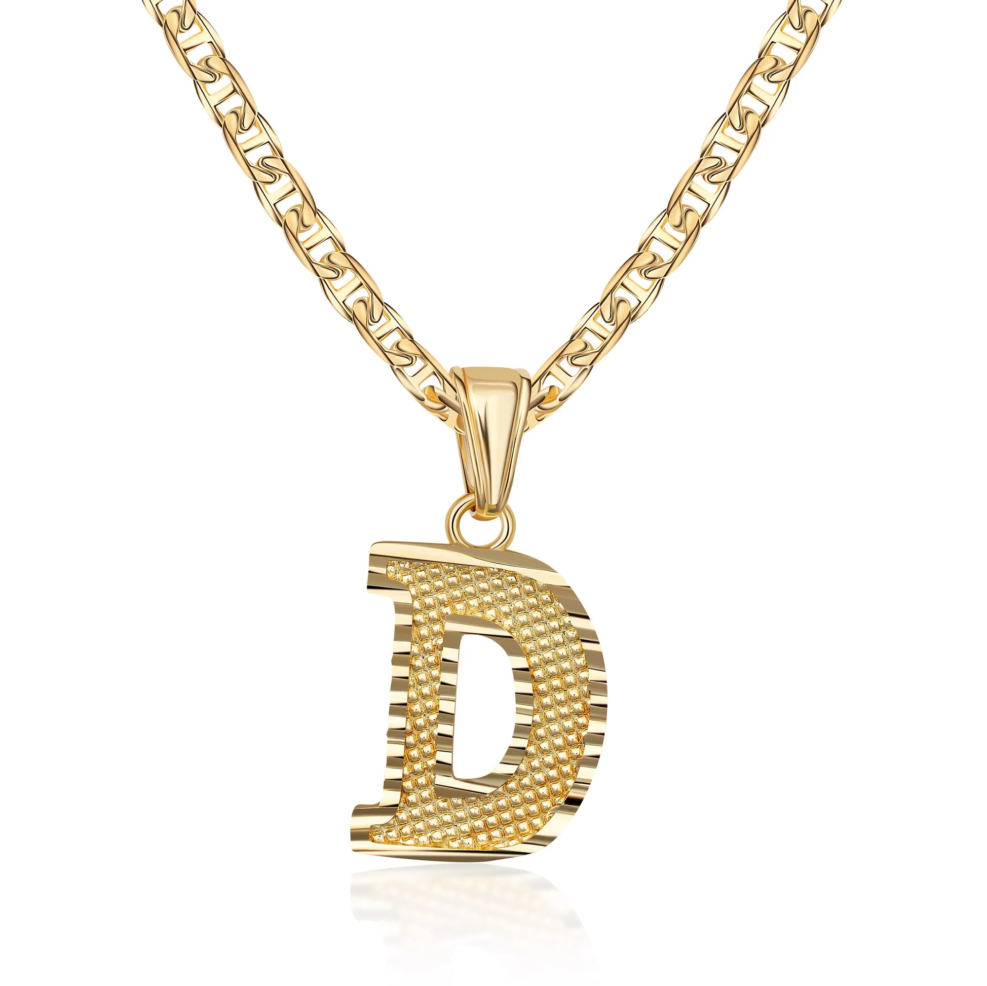18K Gold Plated Initial Necklace with Diamond Cut Initial,18" Chain with 2" Extension