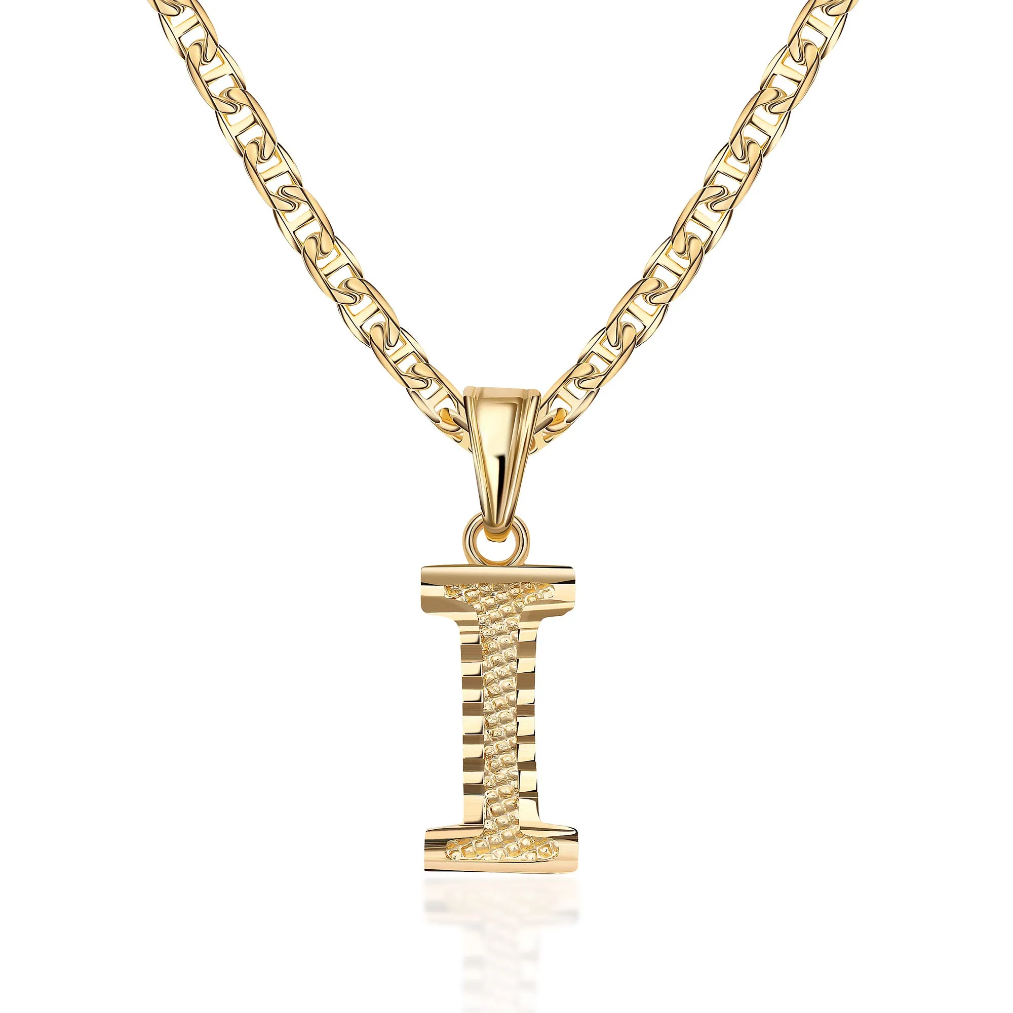 18K Gold Plated Initial Necklace with Diamond Cut Initial,18" Chain with 2" Extension