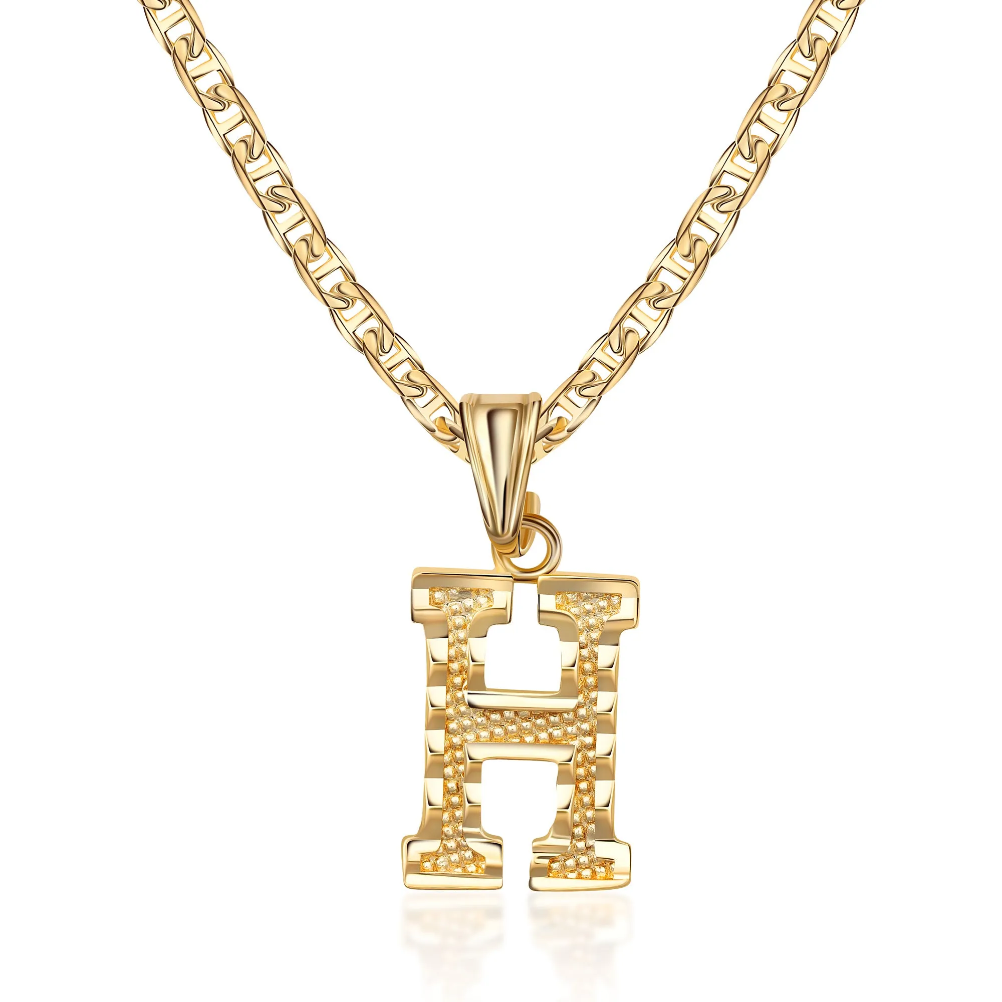 18K Gold Plated Initial Necklace with Diamond Cut Initial,18" Chain with 2" Extension