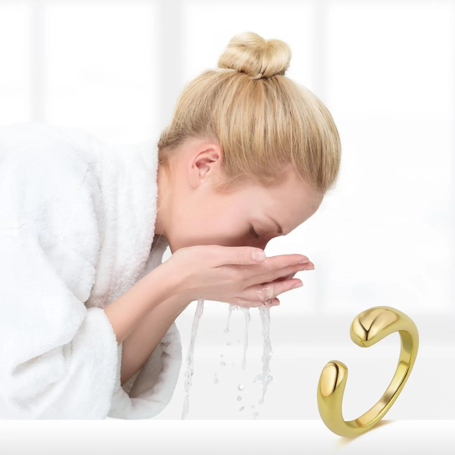 18K Gold Plated Stackable Rings Set for Women - Waterproof & Non Tarnish 2 Wave Latered Chunky Rings - Water Resistant Never Fades Everyday Thumb Rings for Women