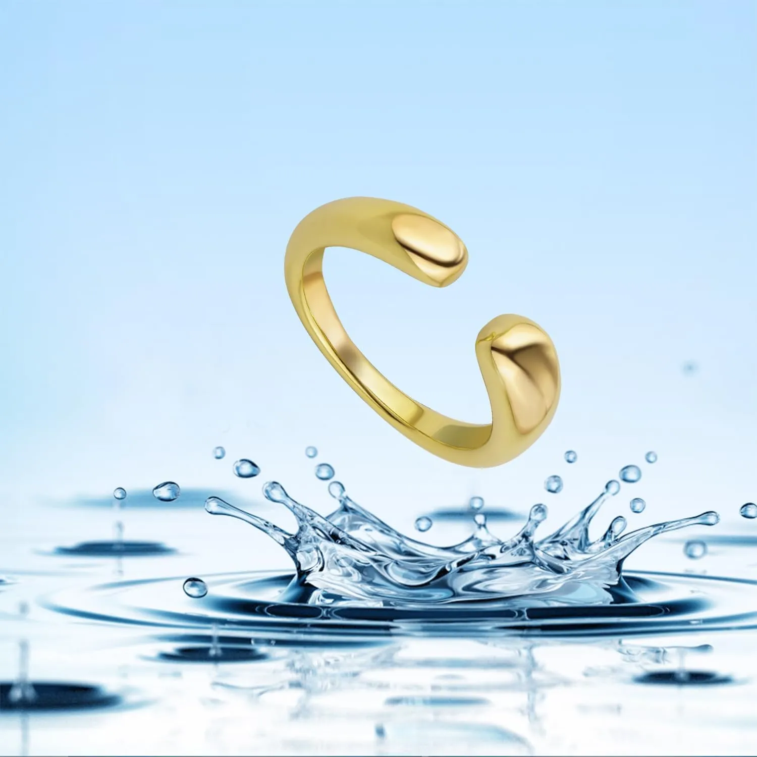 18K Gold Plated Stackable Rings Set for Women - Waterproof & Non Tarnish 2 Wave Latered Chunky Rings - Water Resistant Never Fades Everyday Thumb Rings for Women