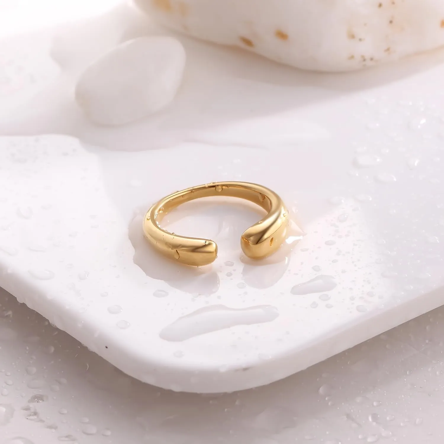 18K Gold Plated Stackable Rings Set for Women - Waterproof & Non Tarnish 2 Wave Latered Chunky Rings - Water Resistant Never Fades Everyday Thumb Rings for Women