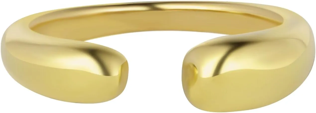 18K Gold Plated Stackable Rings Set for Women - Waterproof & Non Tarnish 2 Wave Latered Chunky Rings - Water Resistant Never Fades Everyday Thumb Rings for Women