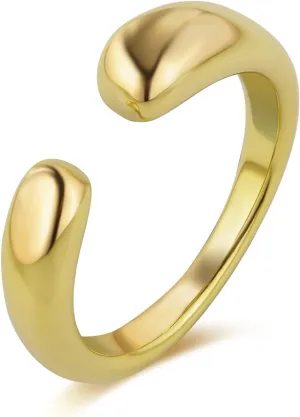 18K Gold Plated Stackable Rings Set for Women - Waterproof & Non Tarnish 2 Wave Latered Chunky Rings - Water Resistant Never Fades Everyday Thumb Rings for Women