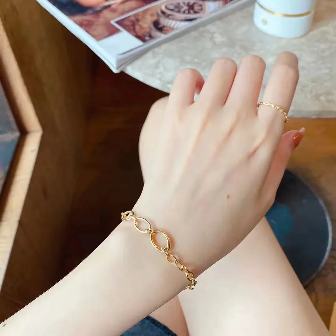 18K Import Solid Bracelet Necklace Yellow Real Gold Jewelry(AU750)Women Men Irregular geometry Handmade Chain Fashion Party Lady