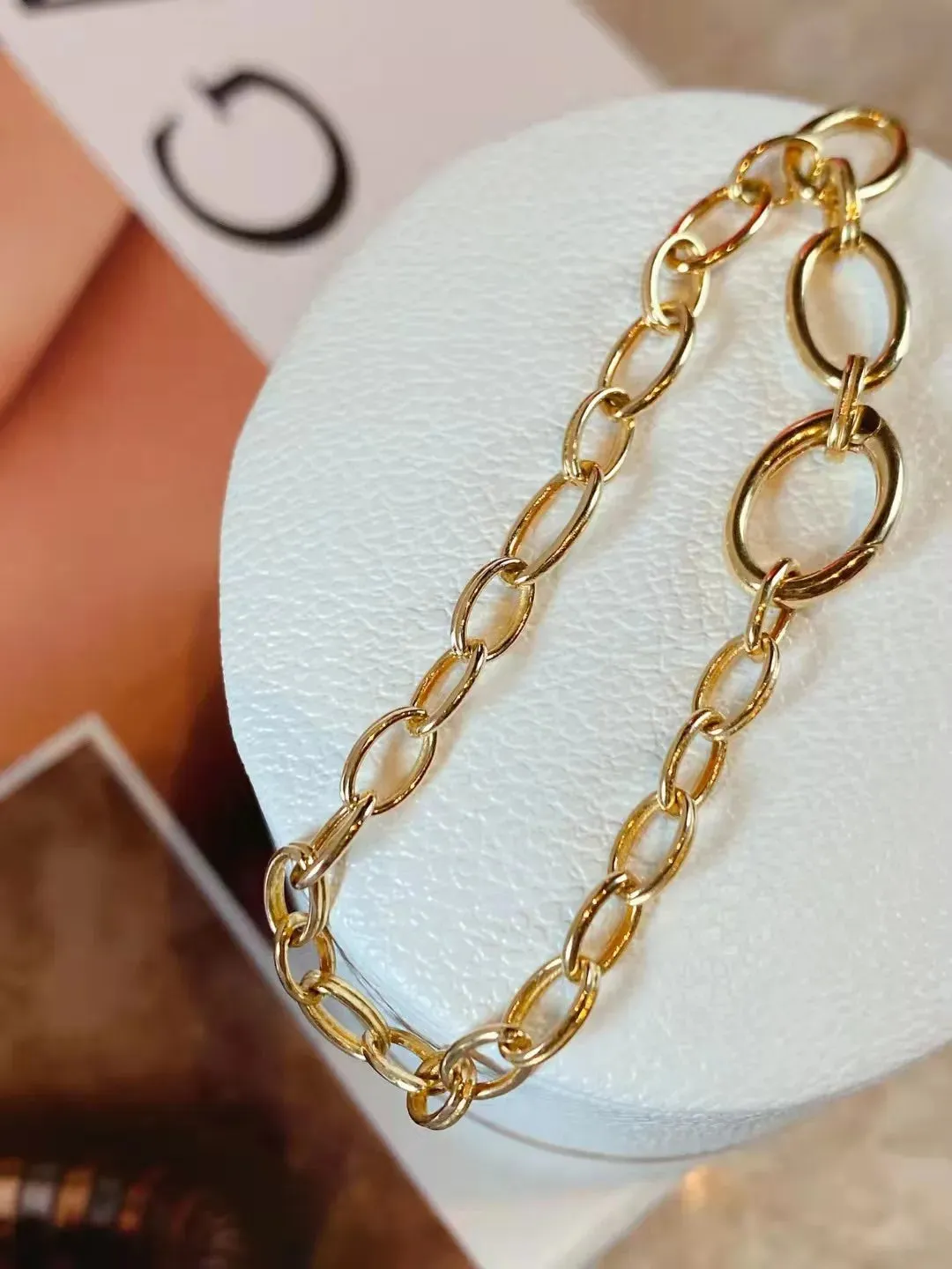 18K Import Solid Bracelet Necklace Yellow Real Gold Jewelry(AU750)Women Men Irregular geometry Handmade Chain Fashion Party Lady