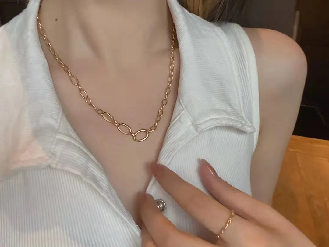 18K Import Solid Bracelet Necklace Yellow Real Gold Jewelry(AU750)Women Men Irregular geometry Handmade Chain Fashion Party Lady