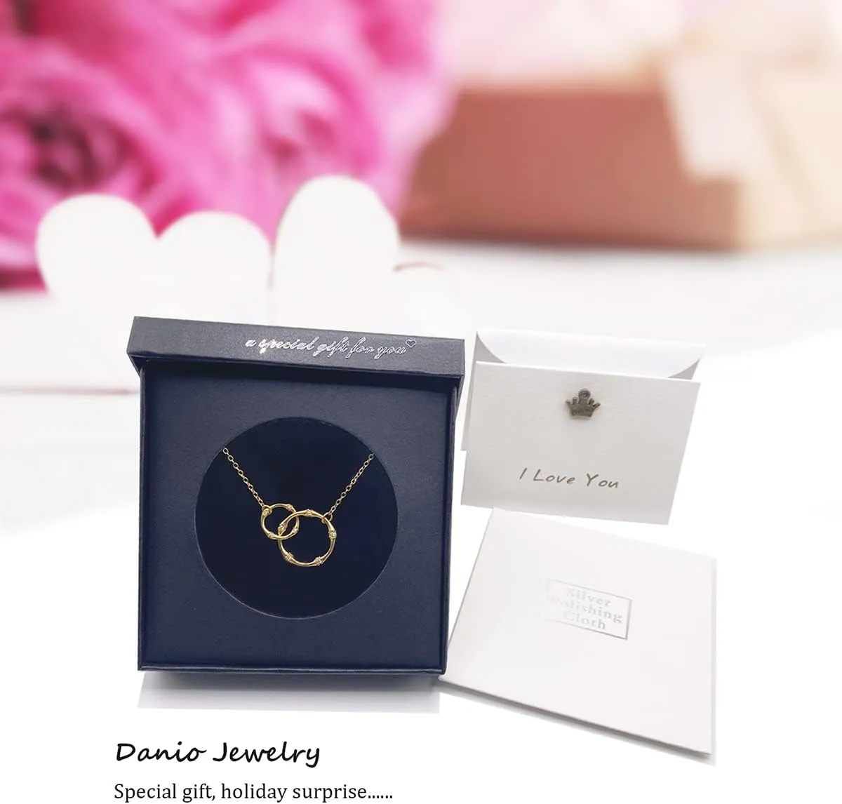 18K Real Gold Plated Interlocking Infinity Circle Silver Necklaces for Women