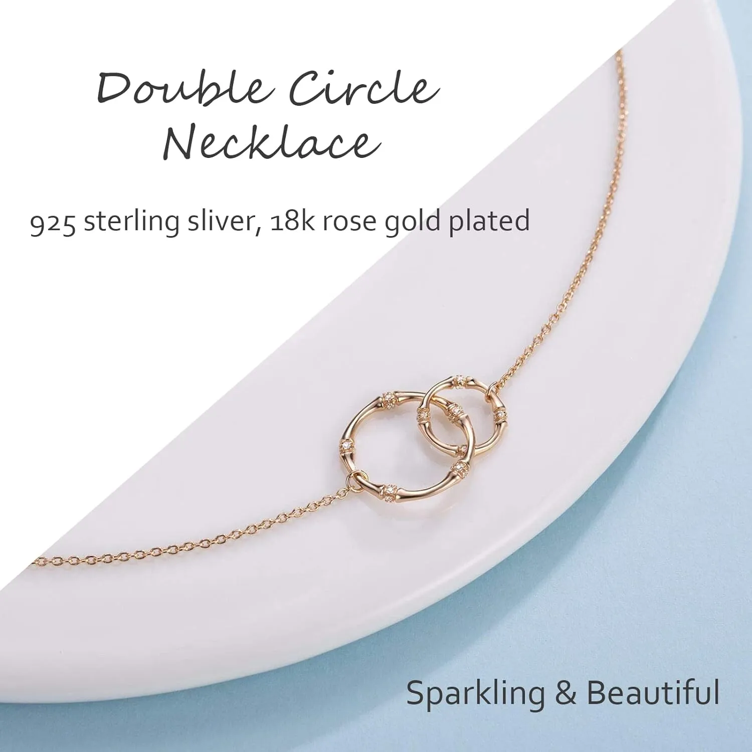 18K Real Gold Plated Interlocking Infinity Circle Silver Necklaces for Women