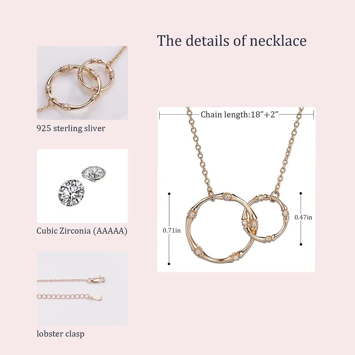 18K Real Gold Plated Interlocking Infinity Circle Silver Necklaces for Women