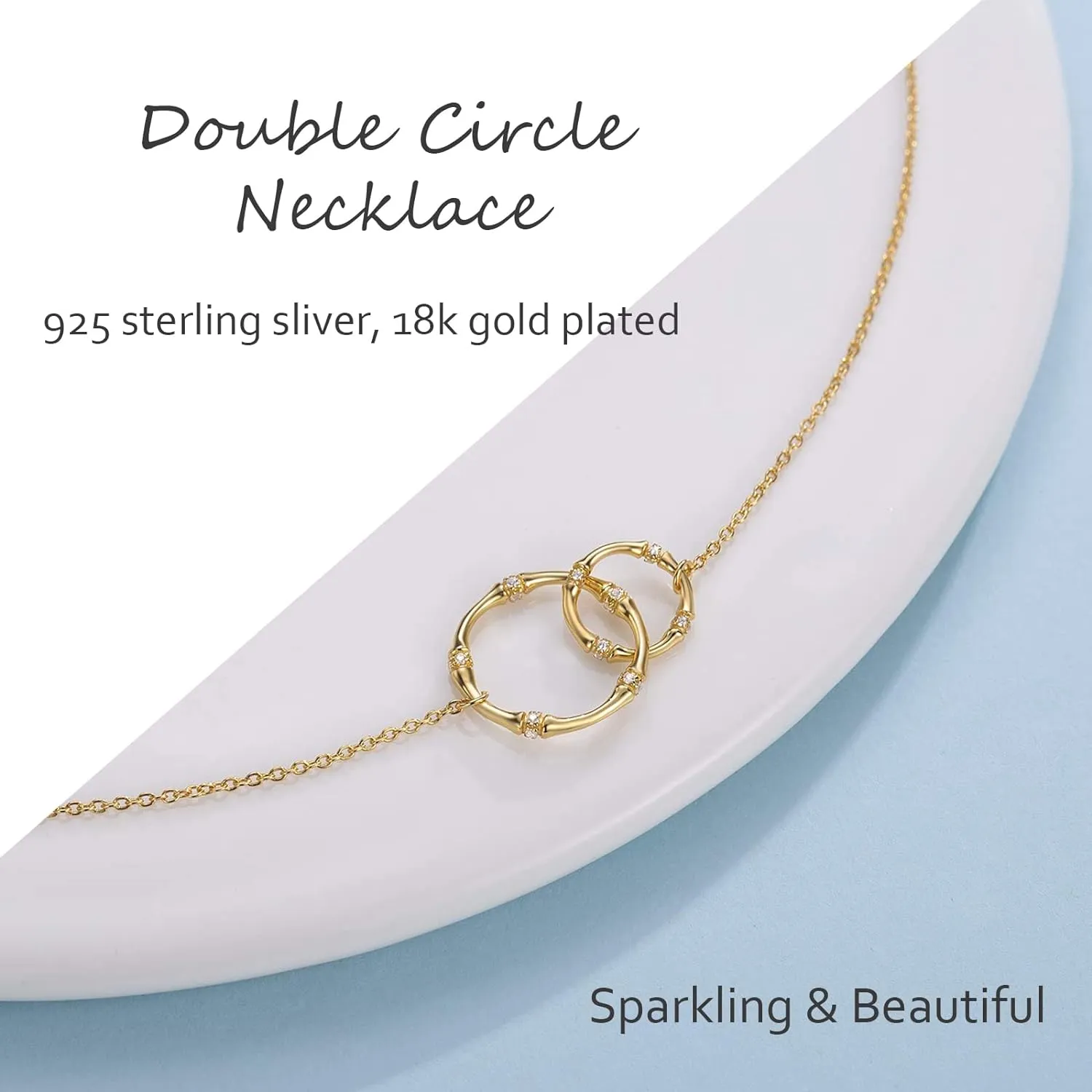 18K Real Gold Plated Interlocking Infinity Circle Silver Necklaces for Women