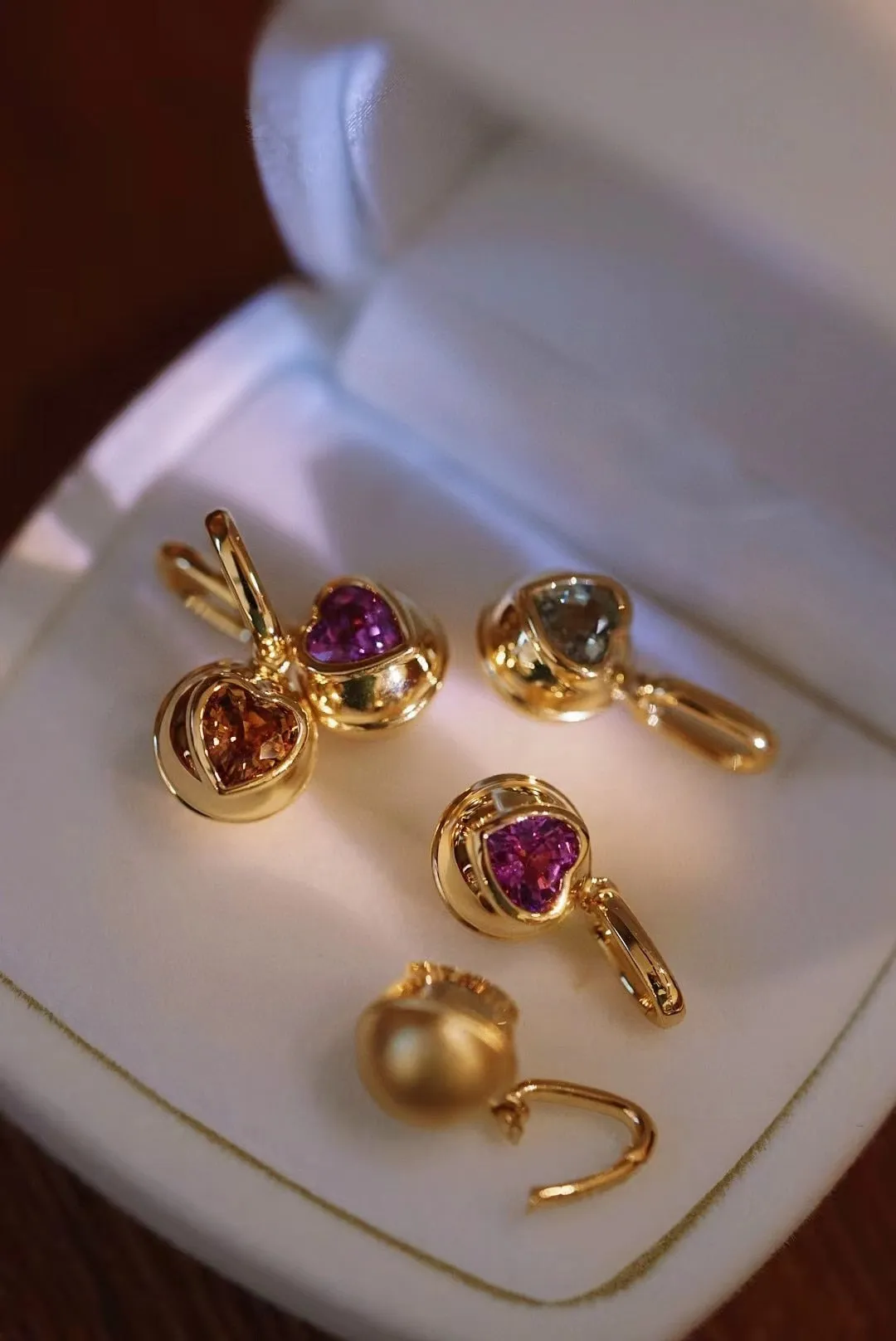 18K Solid Gold Beautiful  Candy small golden ball Fancy Sapphire Heart Pendant Necklace Upscale Trendy Party Pure Gold