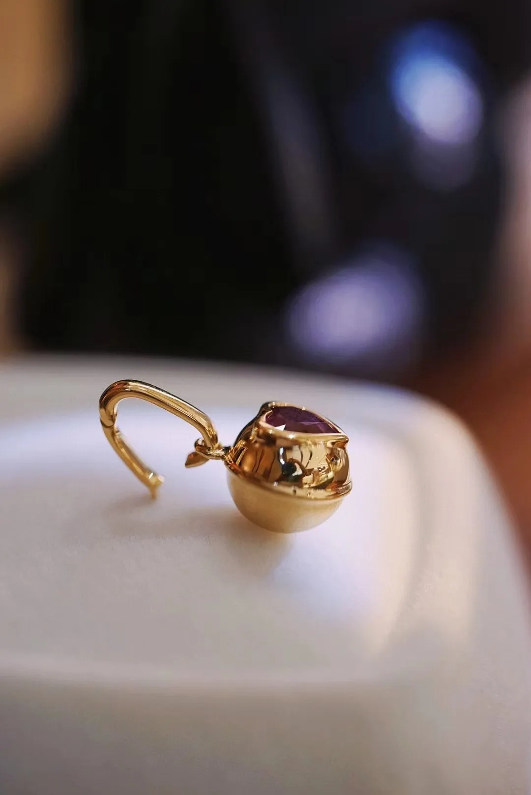 18K Solid Gold Beautiful  Candy small golden ball Fancy Sapphire Heart Pendant Necklace Upscale Trendy Party Pure Gold