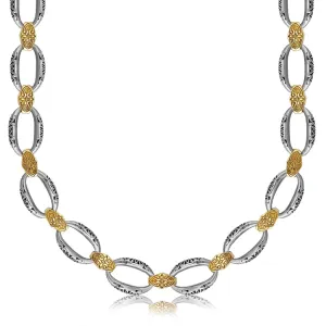 18K Yellow Gold and Sterling Silver Chain Necklace in a Fancy Filigree Motif