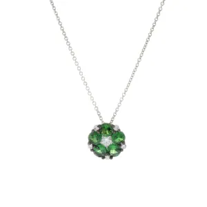 18KT White Gold Green Garnet And Diamond Necklace