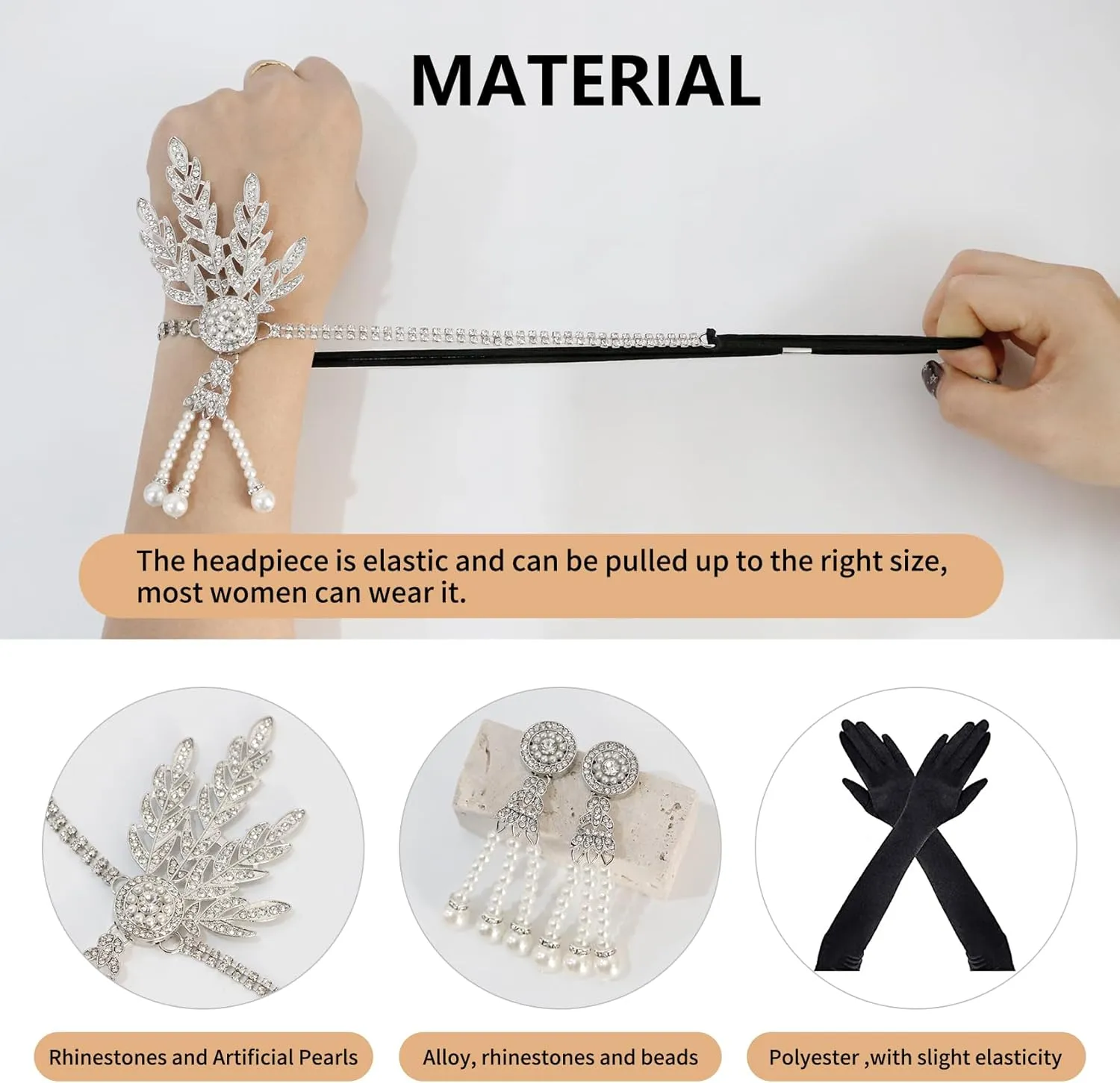 1920's Accessories for Women Great Gatsby Accessories Set Flapper Headband Roaring 20s Accessories Set