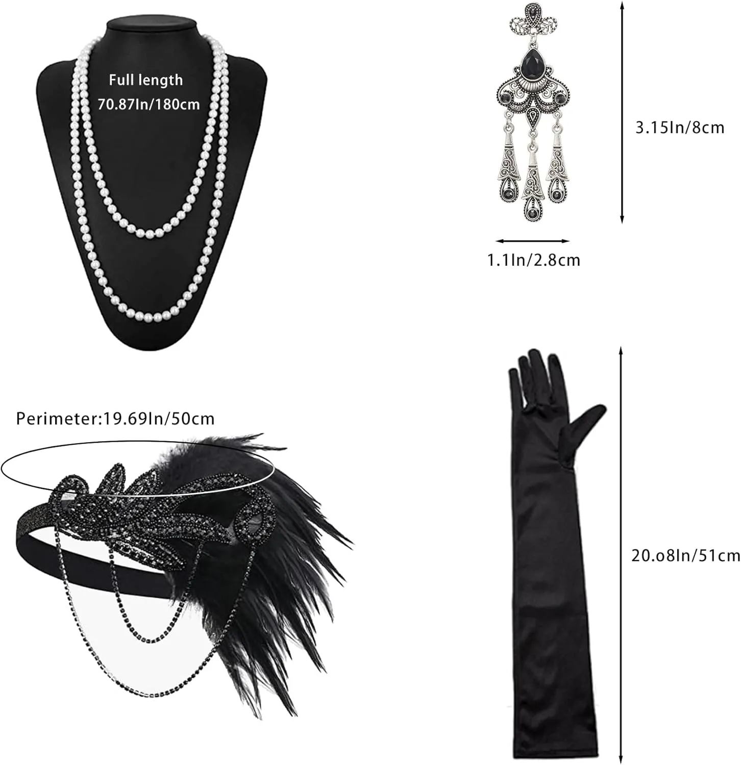 1920's Accessories for Women Great Gatsby Accessories Set Flapper Headband Roaring 20s Accessories Set