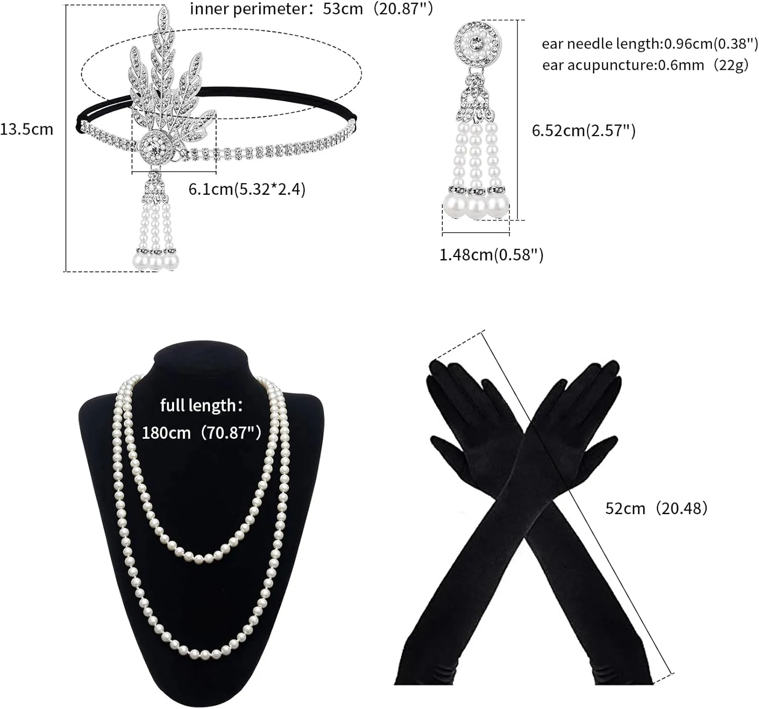 1920's Accessories for Women Great Gatsby Accessories Set Flapper Headband Roaring 20s Accessories Set