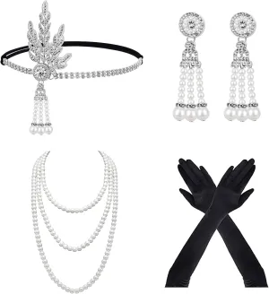 1920's Accessories for Women Great Gatsby Accessories Set Flapper Headband Roaring 20s Accessories Set
