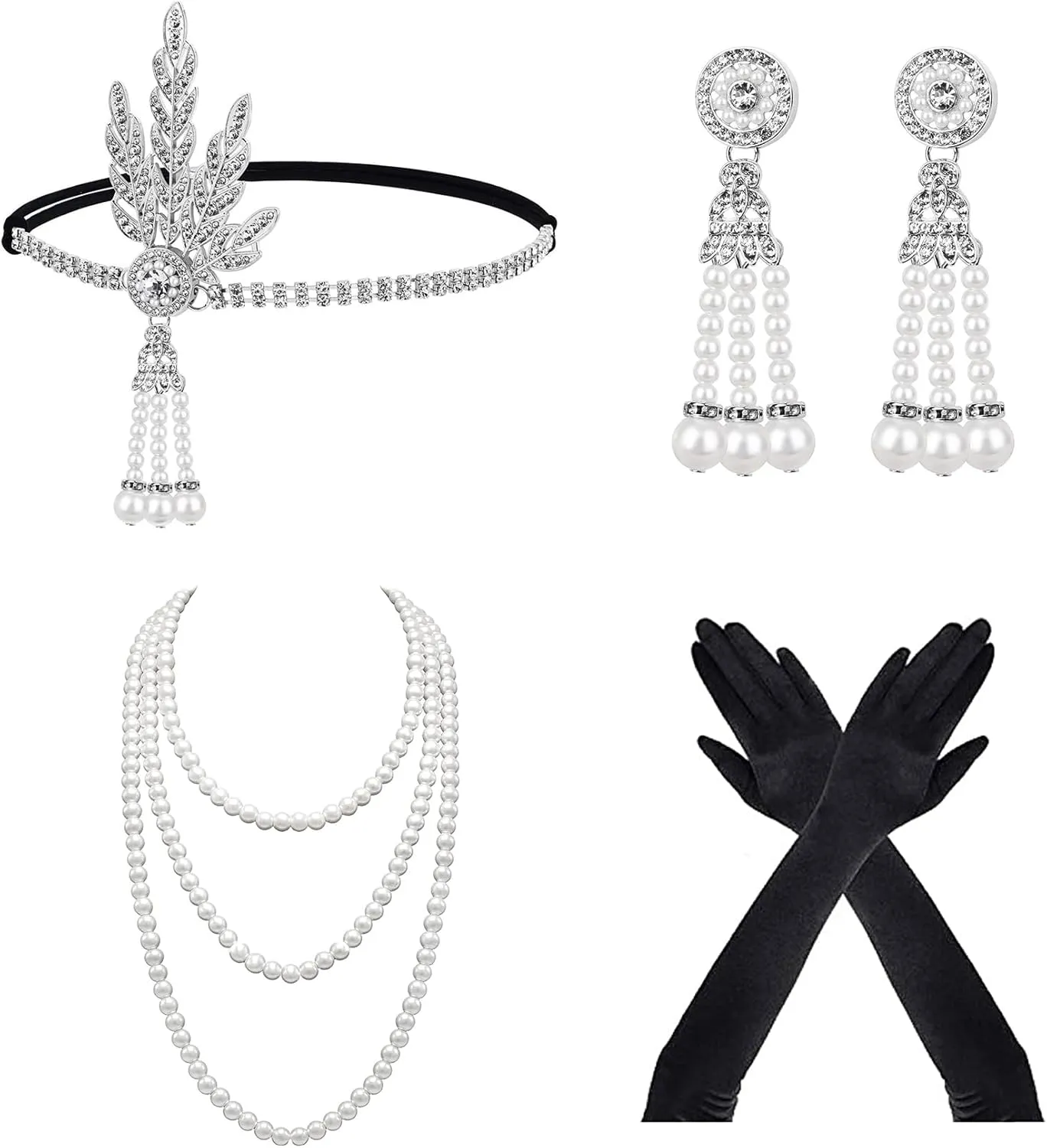 1920's Accessories for Women Great Gatsby Accessories Set Flapper Headband Roaring 20s Accessories Set