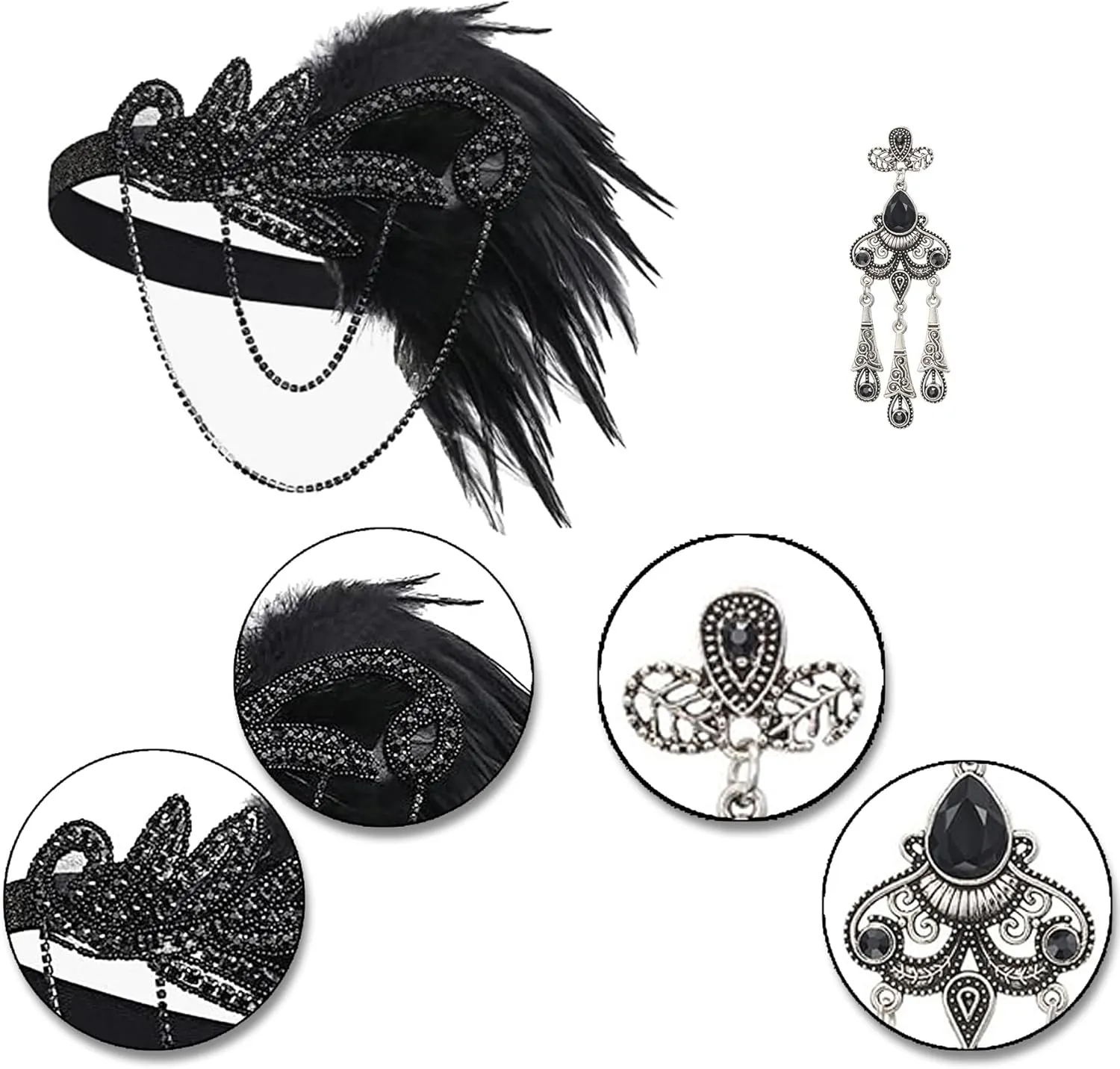 1920's Accessories for Women Great Gatsby Accessories Set Flapper Headband Roaring 20s Accessories Set