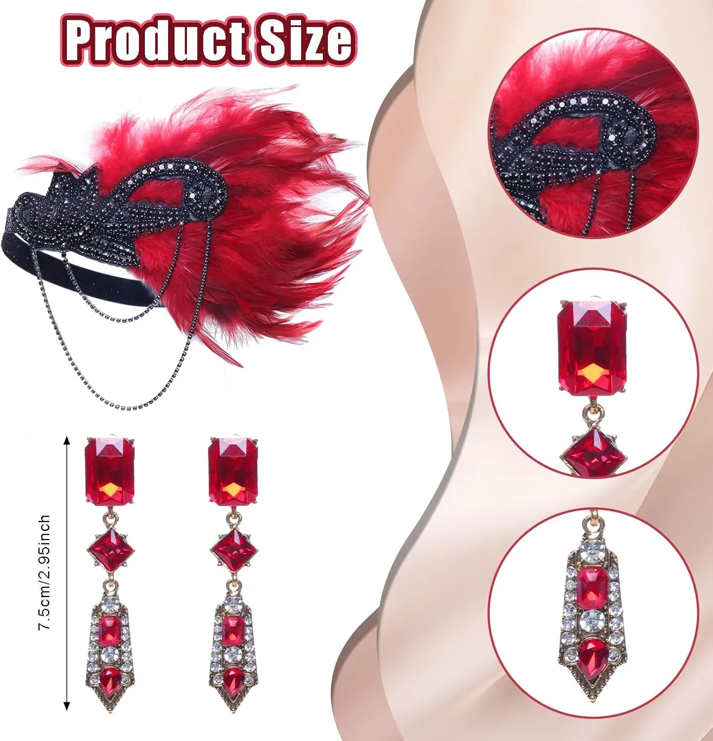 1920s Gatsby Accessories for Women: Flapper Headband, Pearl Bracelet, Necklace, Gloves & Earrings