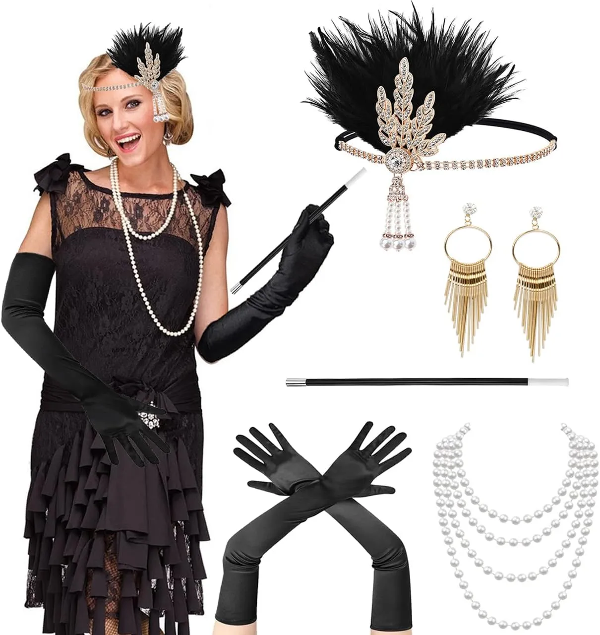 1920s Great Gatsby Headband Accessories Set for Women Costume Flapper Headpiece Headband(5 Pcs)