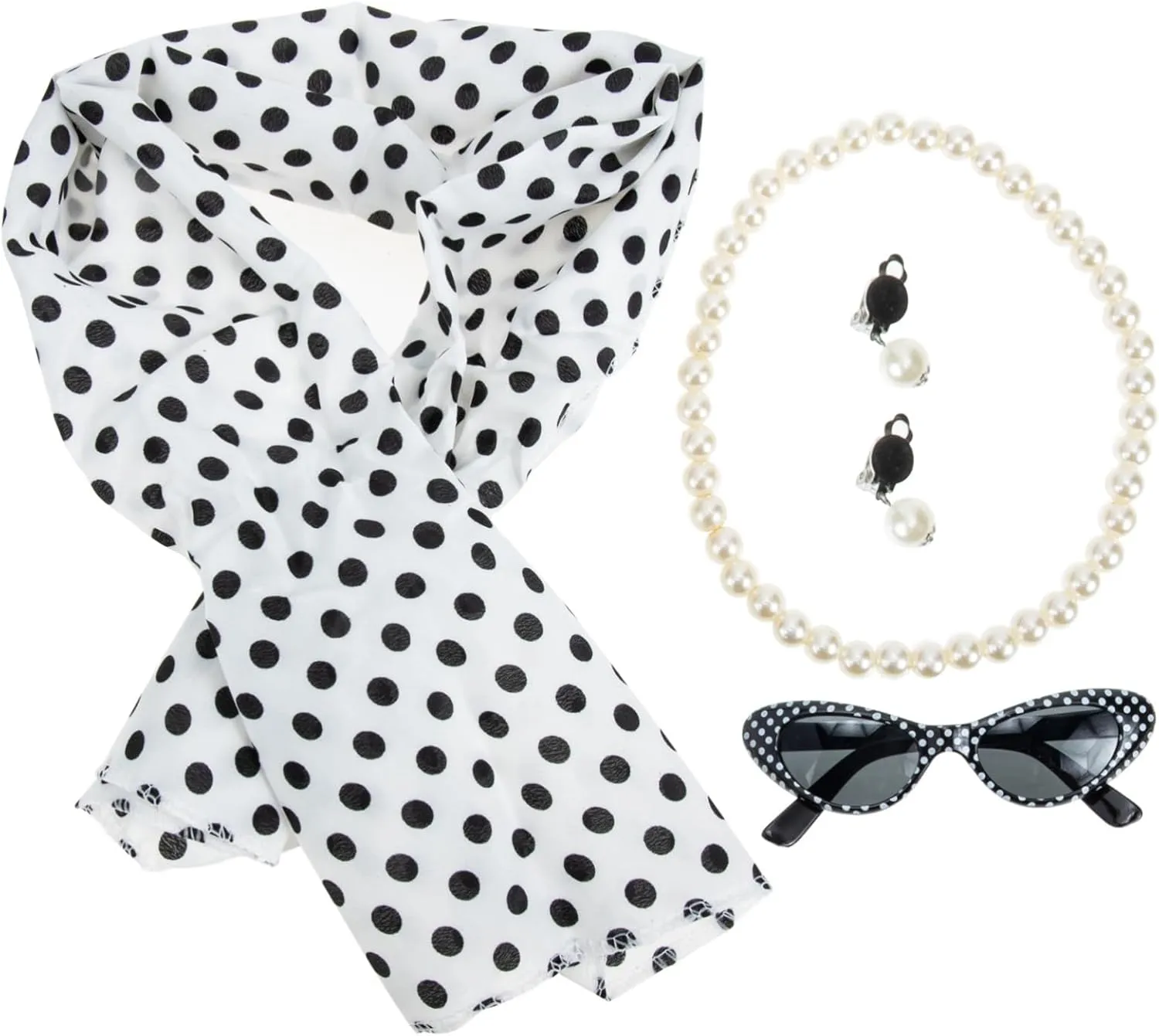1920s Vintage Flapper Pearl Necklace Set for Women Break-Resistant Comfortable Wear Black White