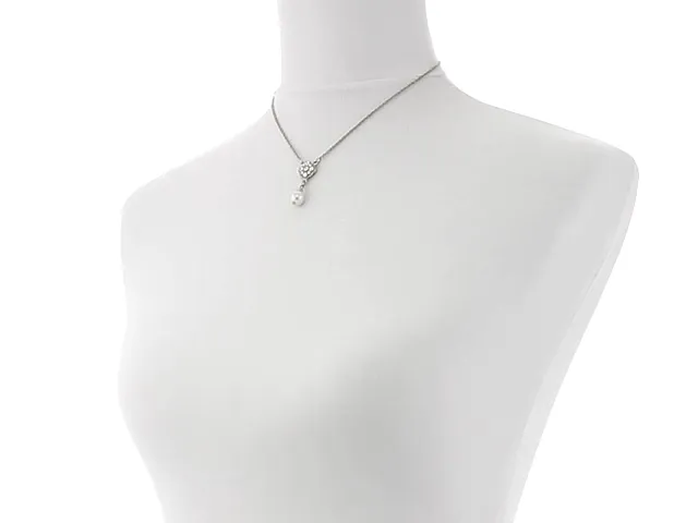 1928 Bridal Faux Pearl And Crystal Pendant Necklace 16"   3" Extender