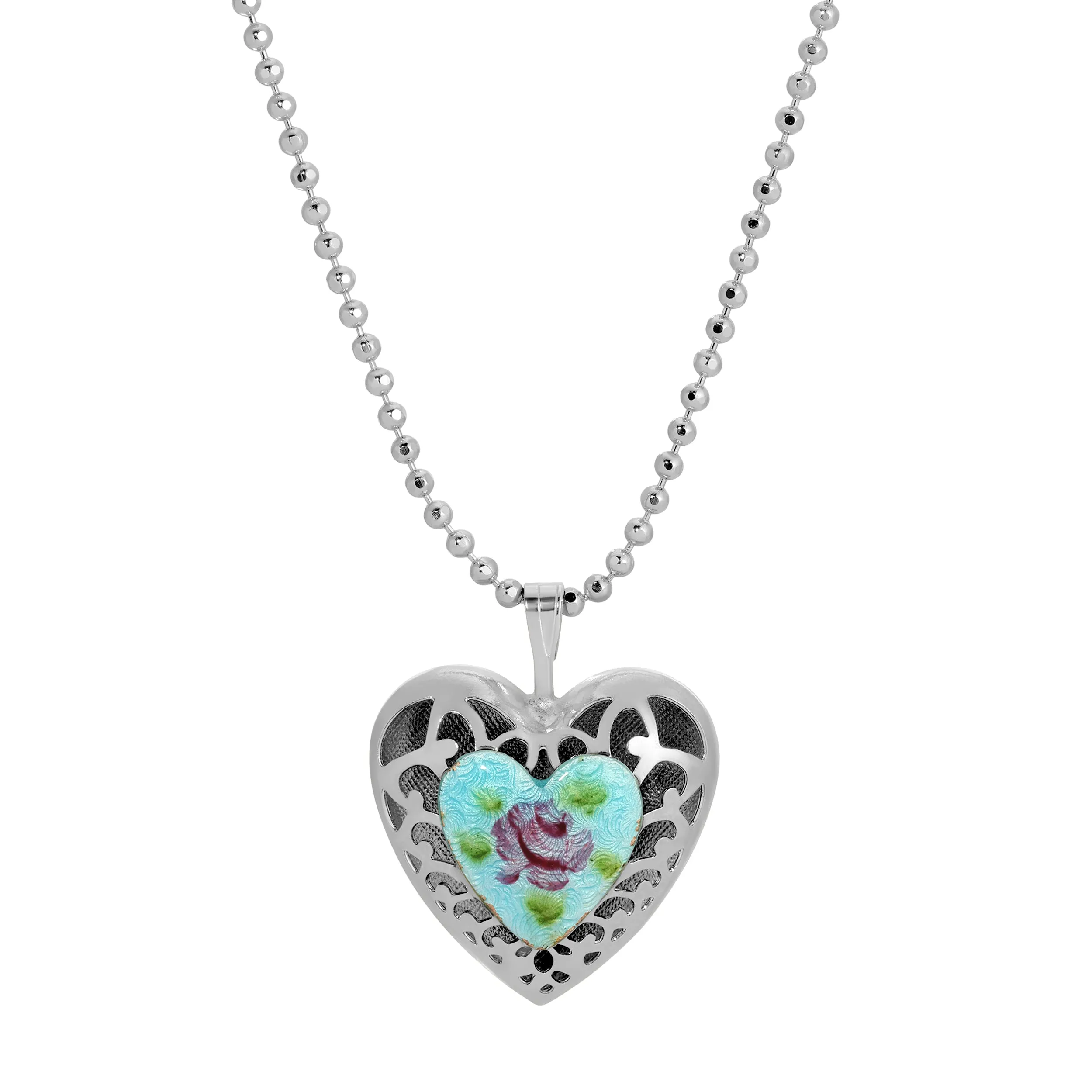 1928 Jewelry Artisan Red Rose Heart Pendant Necklace 18"