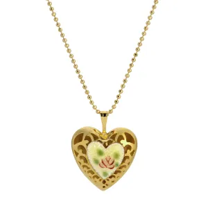 1928 Jewelry Artisan Red Rose Heart Pendant Necklace 18"
