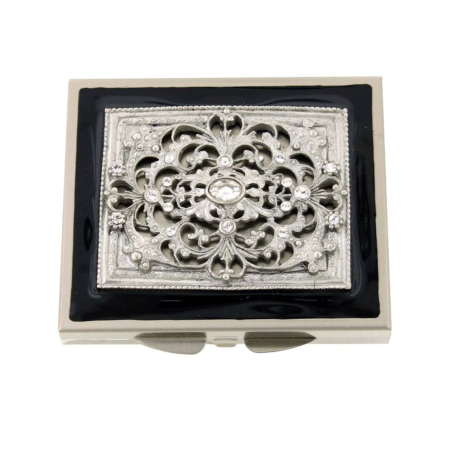 1928 Jewelry Enamel Crystal Square Mirror Compact