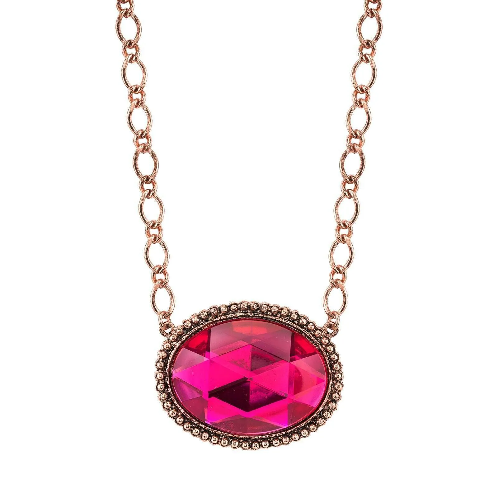 1928 Jewelry Faceted Oval Pendant Necklace 16"   3" Extender