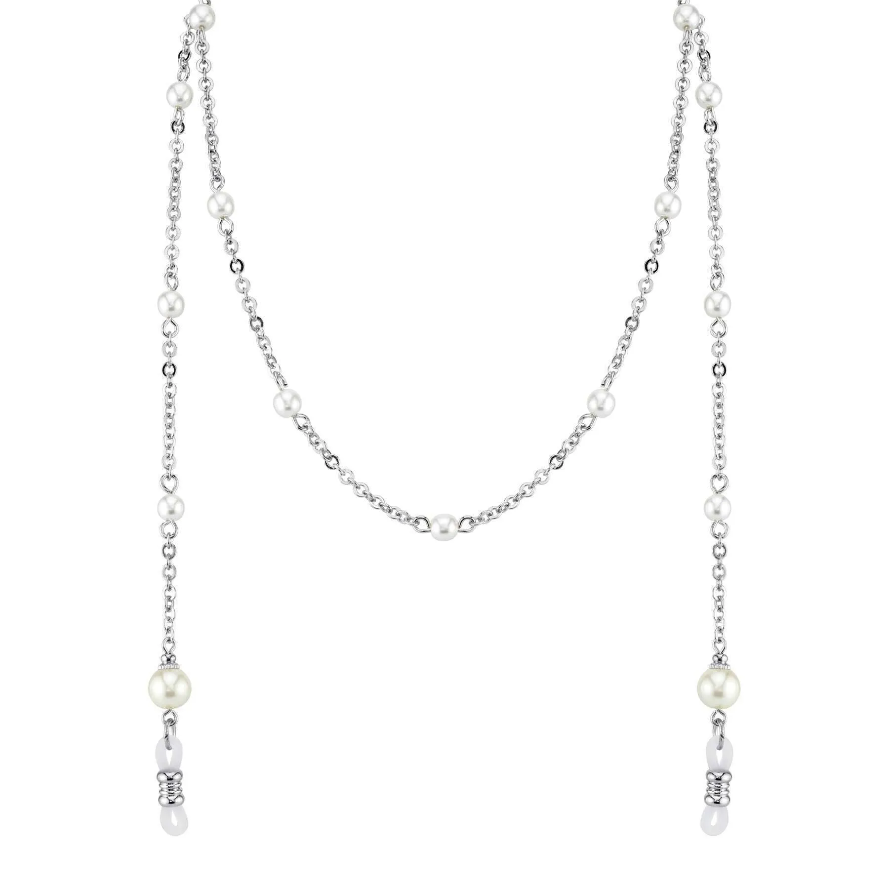1928 Jewelry Faux Pearl Eyeglass Holder Chain Necklace 30"